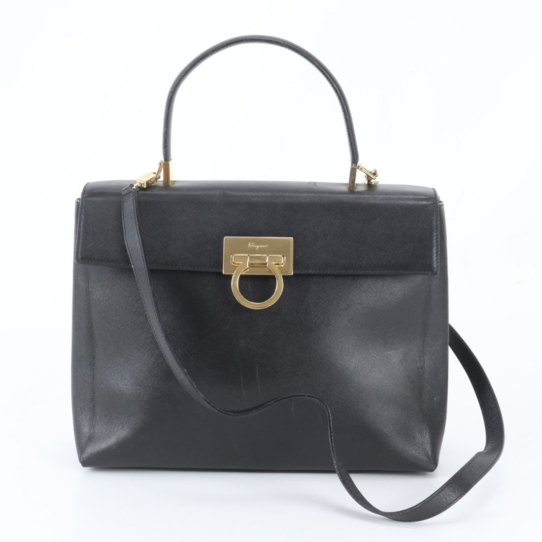 Salvatore Ferragamo Gancini Leather 2-Way Handbag Shoulder Bag for Women: --- Catalog ---Category: SizeSize (HxWxD): 22cm x 29cm x 10cm / 8.66'' x 11.41'' x 3.93''Category: DesignType: Handbag, Shoulder bagColor: BlackGender: WomenMaterial: Leather Category: GeneralBrand: S