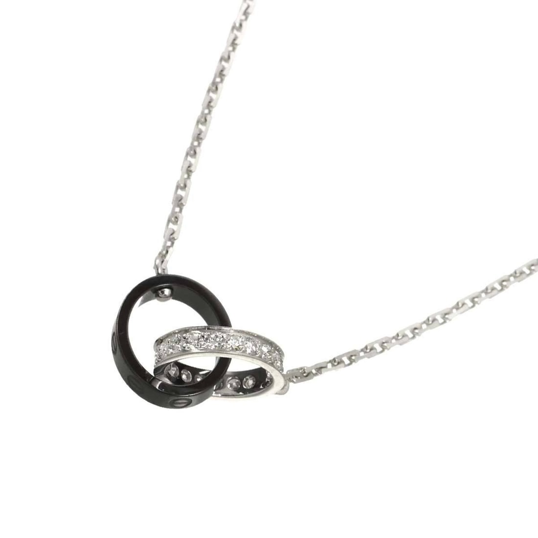 Cartier Baby Love Diamond Ceramic Necklace, 43cm, 18K White Gold (750): --- Catalog ---Category: SizePendant Size: 9.8mm x 20mm / 0.38'' x 0.78''Neck Circumference: 43 cm / 16.92''Category: DesignGender: WomenMaterial: Ceramic, White gold (18K)Necklace Type: NecklaceCateg