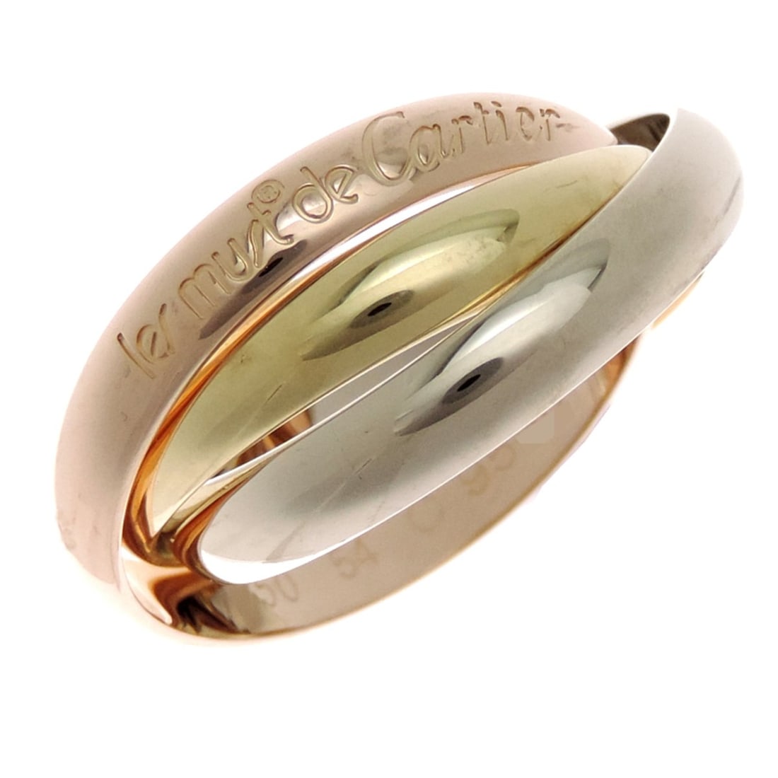 Cartier #54 750PG YG WG Trinity Ring for Women and Men - 750 Pink Gold, Yellow White Gold: --- Catalog ---Category: SizeJP Size: 14US Size: 7Category: DesignType: Band ringGender: Men,WomenMaterial: Pink gold (18K), White gold (18K), Yellow gold (18K)Category: GeneralBrand: Cartier--- Item 