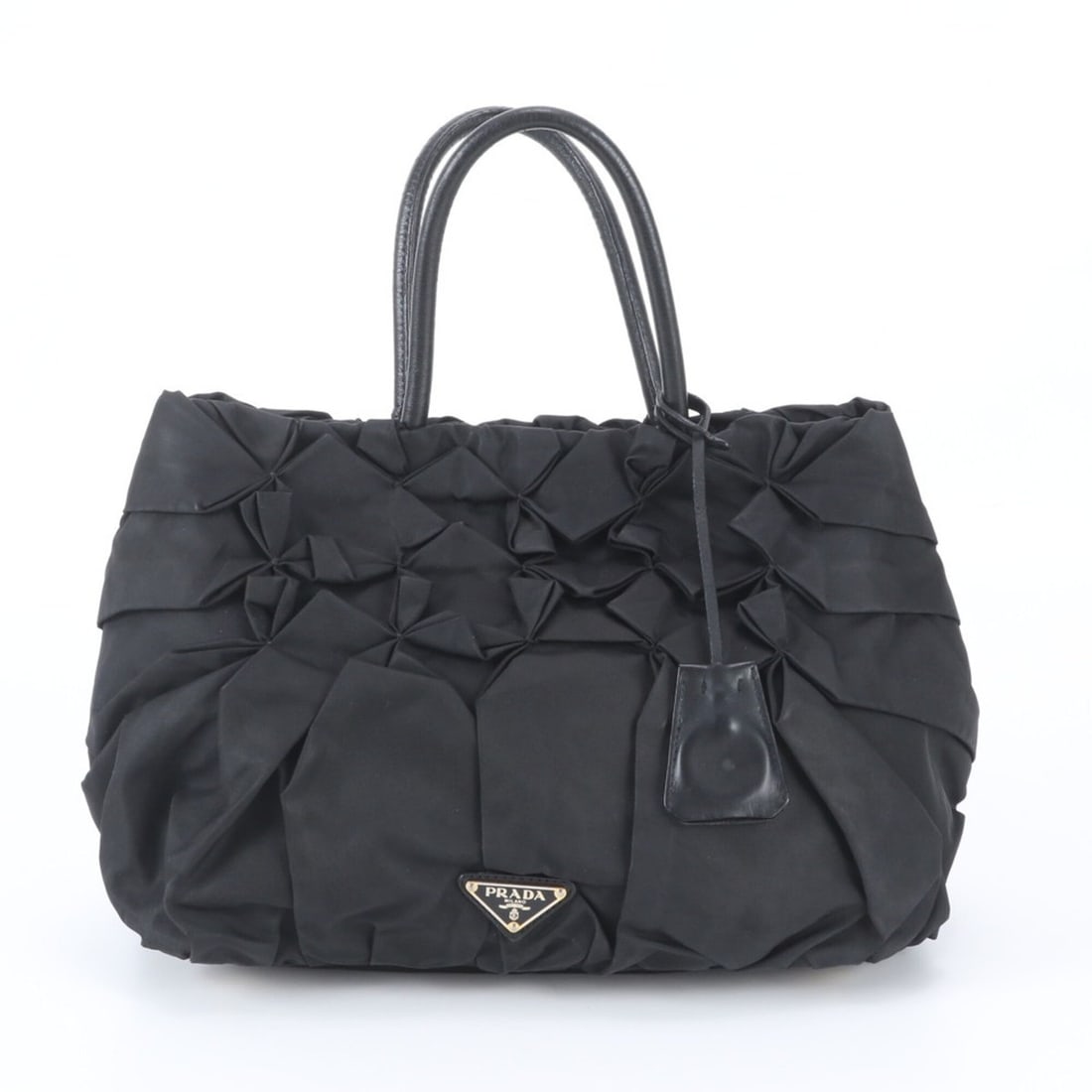 Prada Tessuto Nylon Triangle Logo Leather Tote Bag Handbag Shoulder Black Women's: --- Catalog ---Category: SizeSize (HxWxD): 22cm x 28cm x 14cm / 8.66'' x 11.02'' x 5.51''Category: DesignType: Shoulder bag, Tote bagColor: BlackGender: WomenMaterial: Nylon , Leather Category: Genera