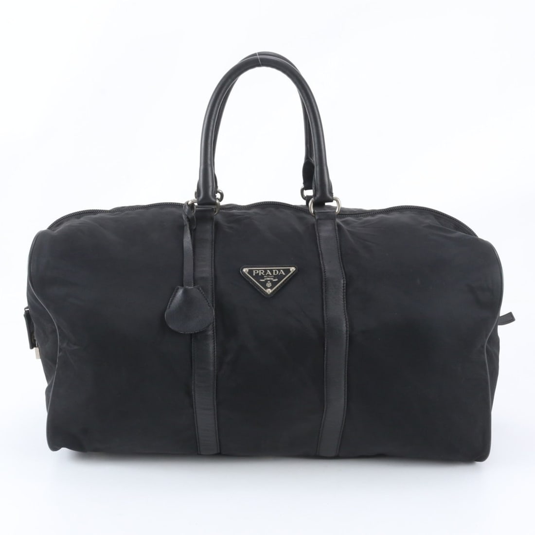 Prada Tessuto Nylon Triangle Logo Leather Boston Handbag Tote Bag Black Men's: --- Catalog ---Category: SizeSize (HxWxD): 29cm x 53cm x 19cm / 11.41'' x 20.86'' x 7.48''Category: DesignType: Boston bag, Tote bagColor: BlackGender: MenMaterial: Nylon , Leather Category: GeneralBr