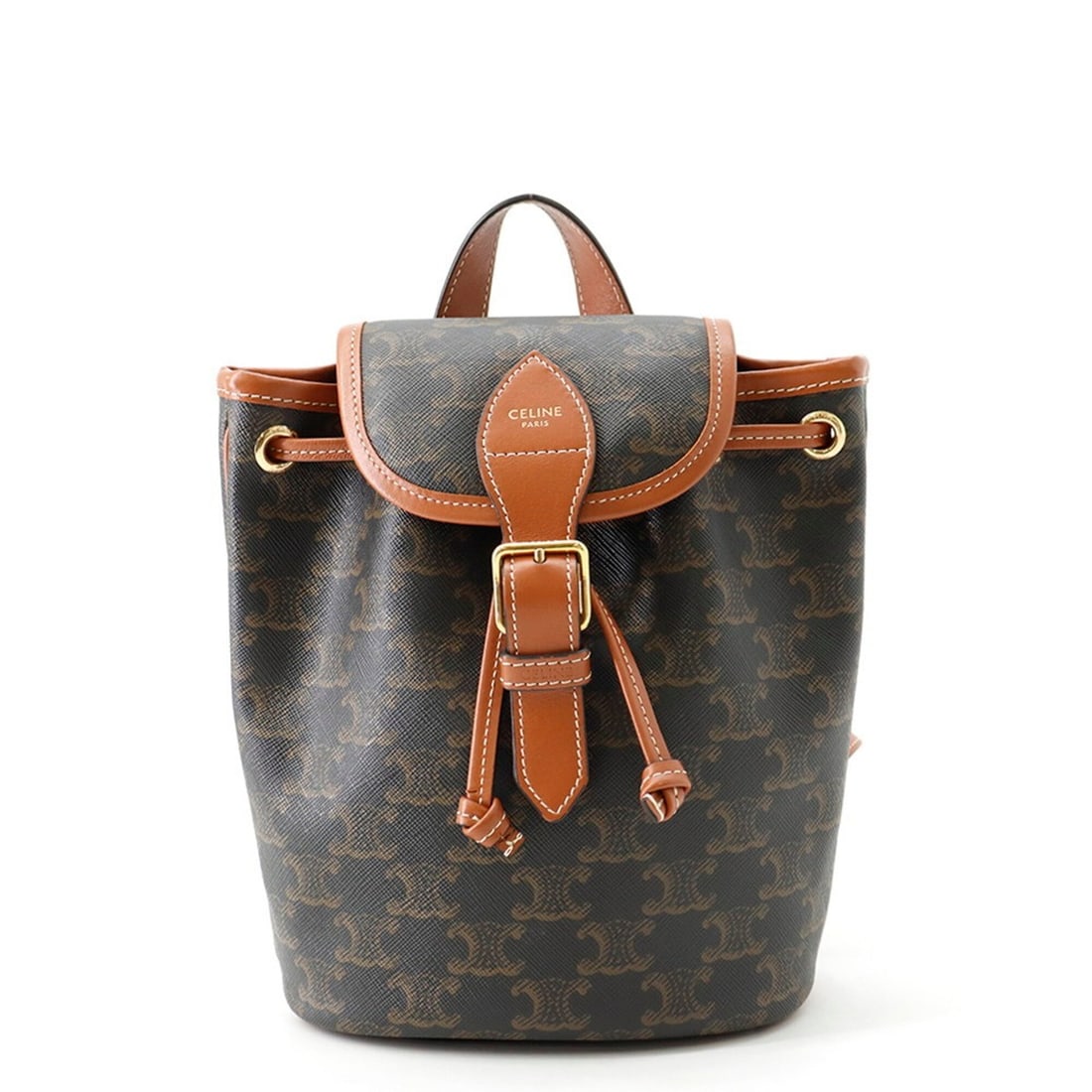 Celine Triomphe Folco Backpack Mini Calf Leather 197662 CELINE Handbag: --- Catalog ---Category: SizeSize (HxWxD): 22cm x 17.5cm x 10cm / 8.66'' x 6.88'' x 3.93''Category: DesignType: HandbagColor: Black, BrownGender: WomenMaterial: PVC , Leather Category: GeneralMPN: 197