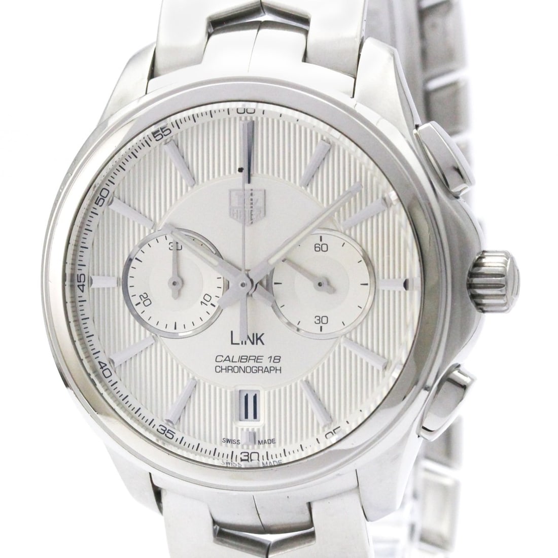TAG HEUER Link Calibre 18 Chronograph Automatic Watch CAT2111 Polished: --- Catalog ---Category: SizeCase Diameter: 40mm / 1.57''Category: DesignType: WristwatchStyle: SportGender: MenColor (Dial): SilverMaterial (Band): Stainless steelMaterial (Case): Stainless steelCate