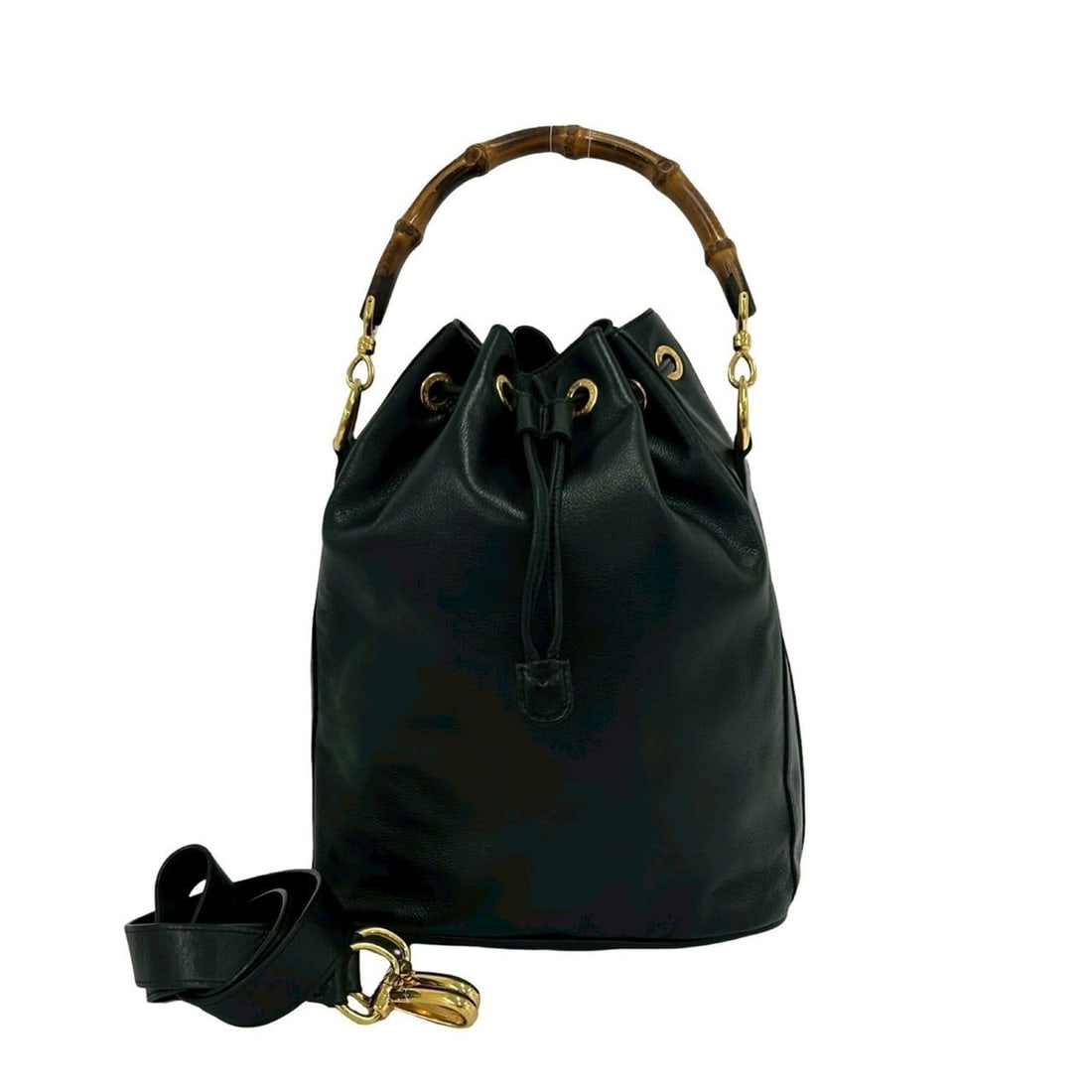 GUCCI Vintage Bamboo Leather Drawstring 2-Way Handbag/Shoulder Bag, Black, 132-7: --- Catalog ---Category: SizeSize (HxWxD): 29cm x 22.5cm x 15cm / 11.41'' x 8.85'' x 5.9''Category: DesignType: Handbag, Shoulder bagColor: BlackGender: WomenMaterial: Leather Category: GeneralBrand: 