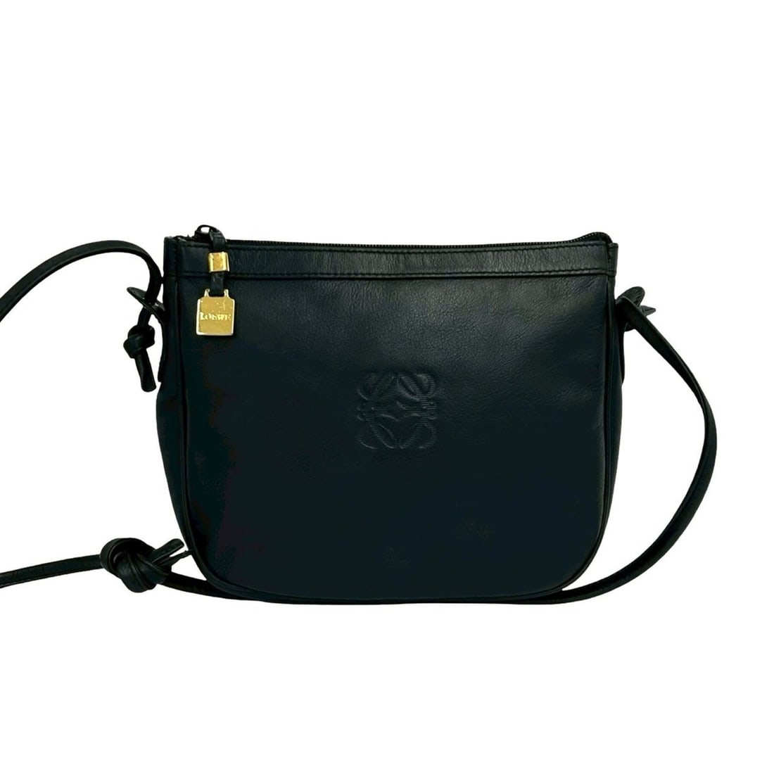 LOEWE Vintage Anagram Logo Engraved Hardware Leather Shoulder Bag Pouch Sacoche Black 49315 (1 of 12)