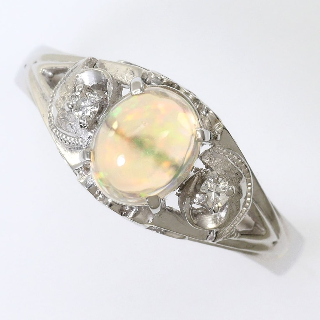 Pm850 Platinum Ring, 1 Water Opal and Diamond (no carat marking), Total Weight 4.3g, Jewelry (1 of 10)