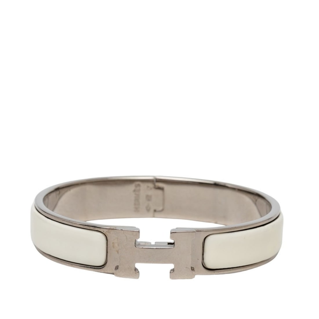 Hermes Click H PM Bracelet Bangle Silver White Metal Women's HERMES (1 of 10)