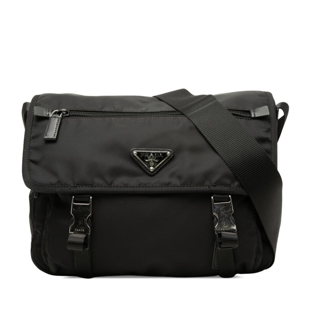 Prada Triangle Logo Plate Crossbody Shoulder Bag 1BD953 Black Nylon Leather Women's PRADA (1 of 14)