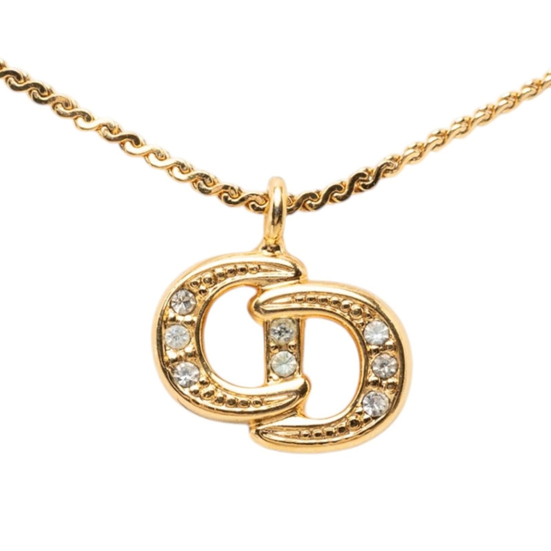 Christian Dior Dior CD Logo Necklace, Gold Plated, Rhinestones, Women's: --- Catalog ---Category: SizePendant Size: 10.8mm x 14.1mm / 0.42'' x 0.55''Neck Circumference: 44 cm / 17.32''Category: DesignColor: GoldGender: WomenMaterial: RhinestoneNecklace Type: NecklaceCatego