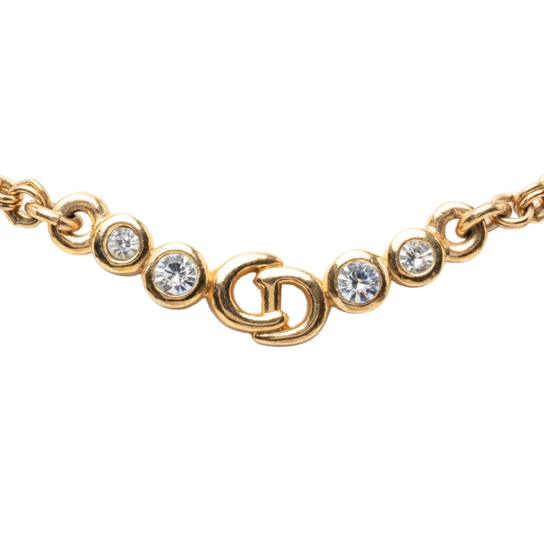 Christian Dior Dior CD Logo Necklace, Gold Plated, Rhinestones, Women's: --- Catalog ---Category: SizePendant Size: 10.8mm x 32.6mm / 0.42'' x 1.28''Neck Circumference: 42 cm / 16.53''Category: DesignColor: GoldGender: WomenMaterial: RhinestoneNecklace Type: NecklaceCatego