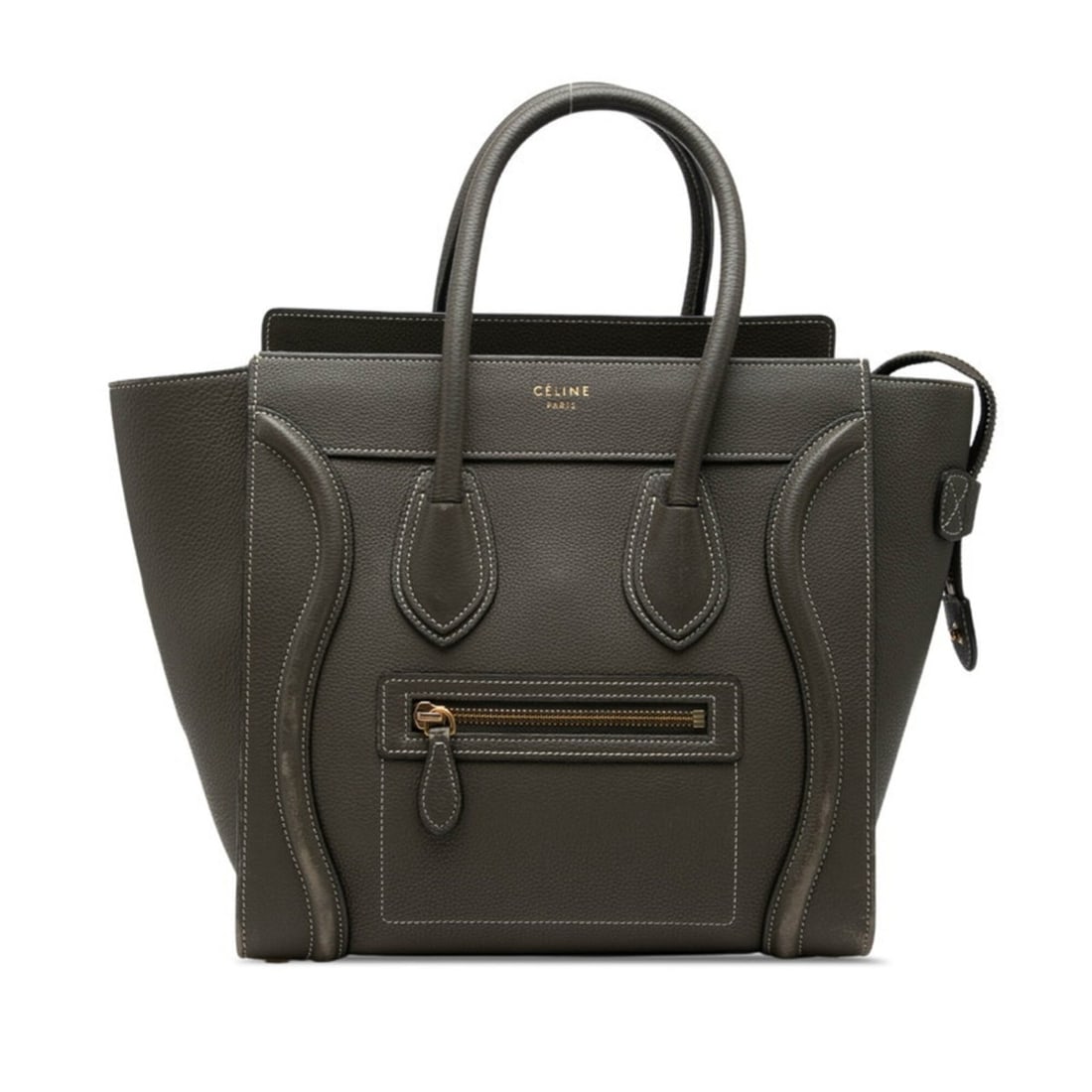 Celine Luggage Micro Shopper Handbag, Gray/Khaki Green Leather, Women's.: --- Catalog ---Category: SizeSize (HxWxD): 27.5cm x 37cm x 13cm / 10.82'' x 14.56'' x 5.11''Category: DesignType: HandbagColor: Gray, Green, KhakiGender: WomenMaterial: Leather Category: GeneralBrand: