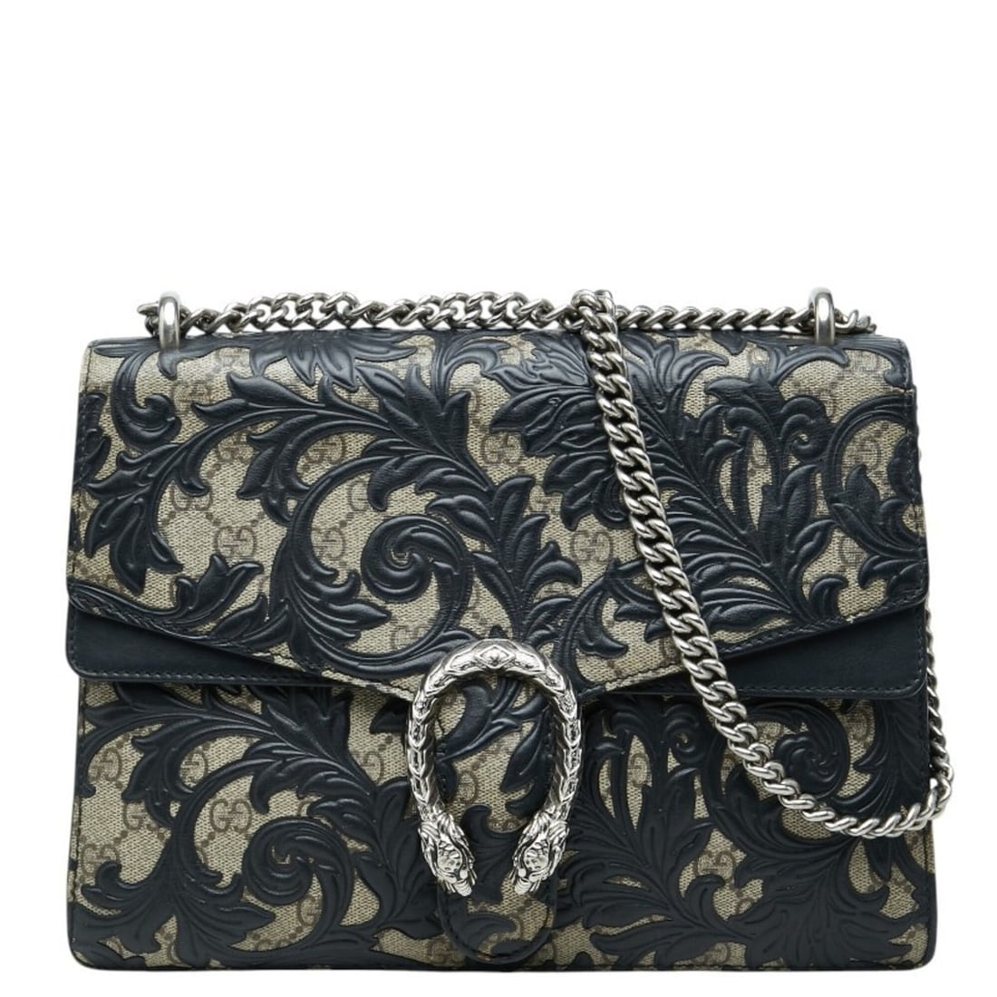 Gucci GG Supreme Arabesque Dionysus Tiger Head Chain Shoulder Bag 400235 Black Beige Leather Women's: --- Catalog ---Category: SizeSize (HxWxD): 21.5cm x 29cm x 7cm / 8.46'' x 11.41'' x 2.75''Category: DesignType: Shoulder bagColor: Beige, BlackGender: WomenMaterial: PVC , Leather Category: GeneralMPN