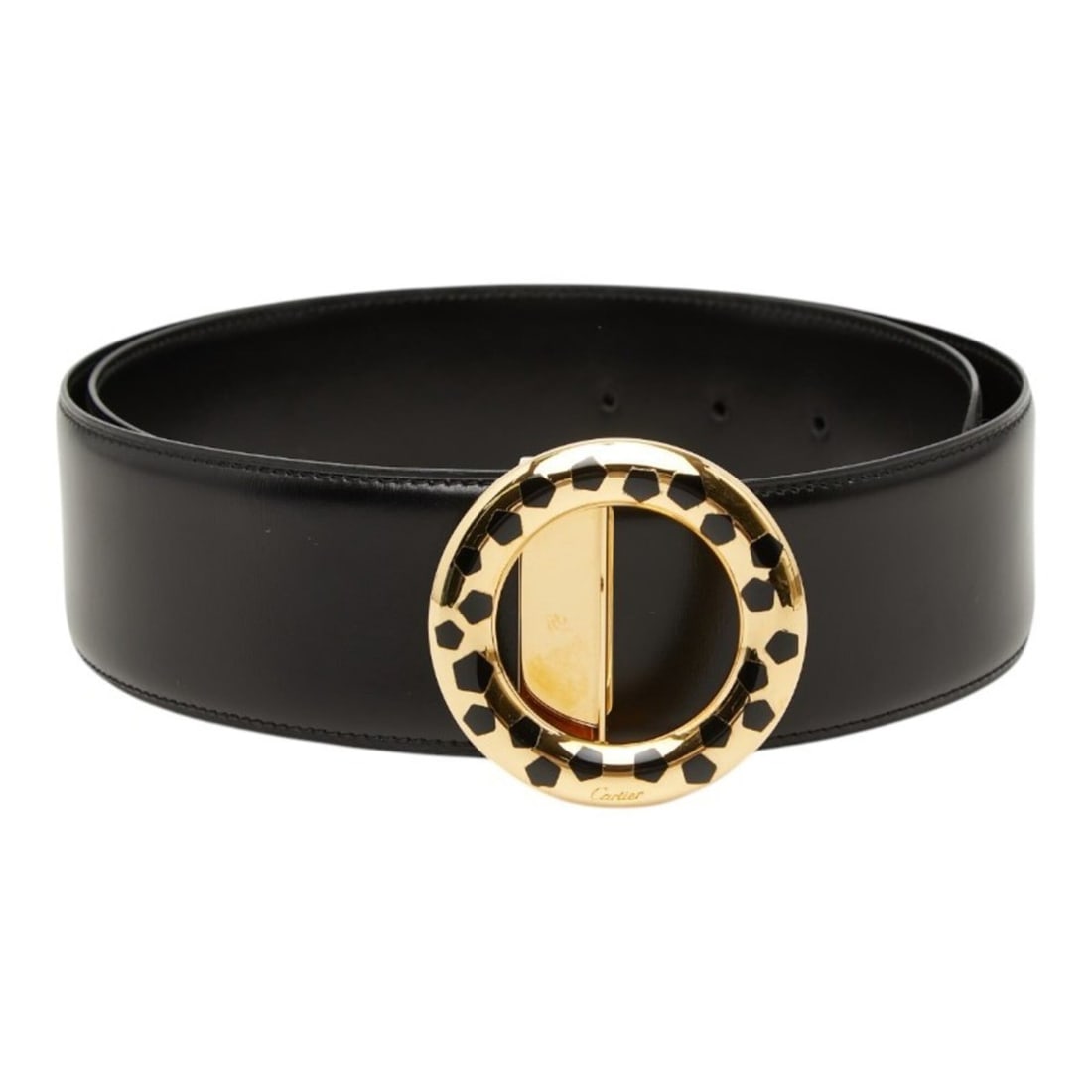 Cartier Panthère Panther Round Buckle Belt Black Gold Leather Men's CARTIER (1 of 9)