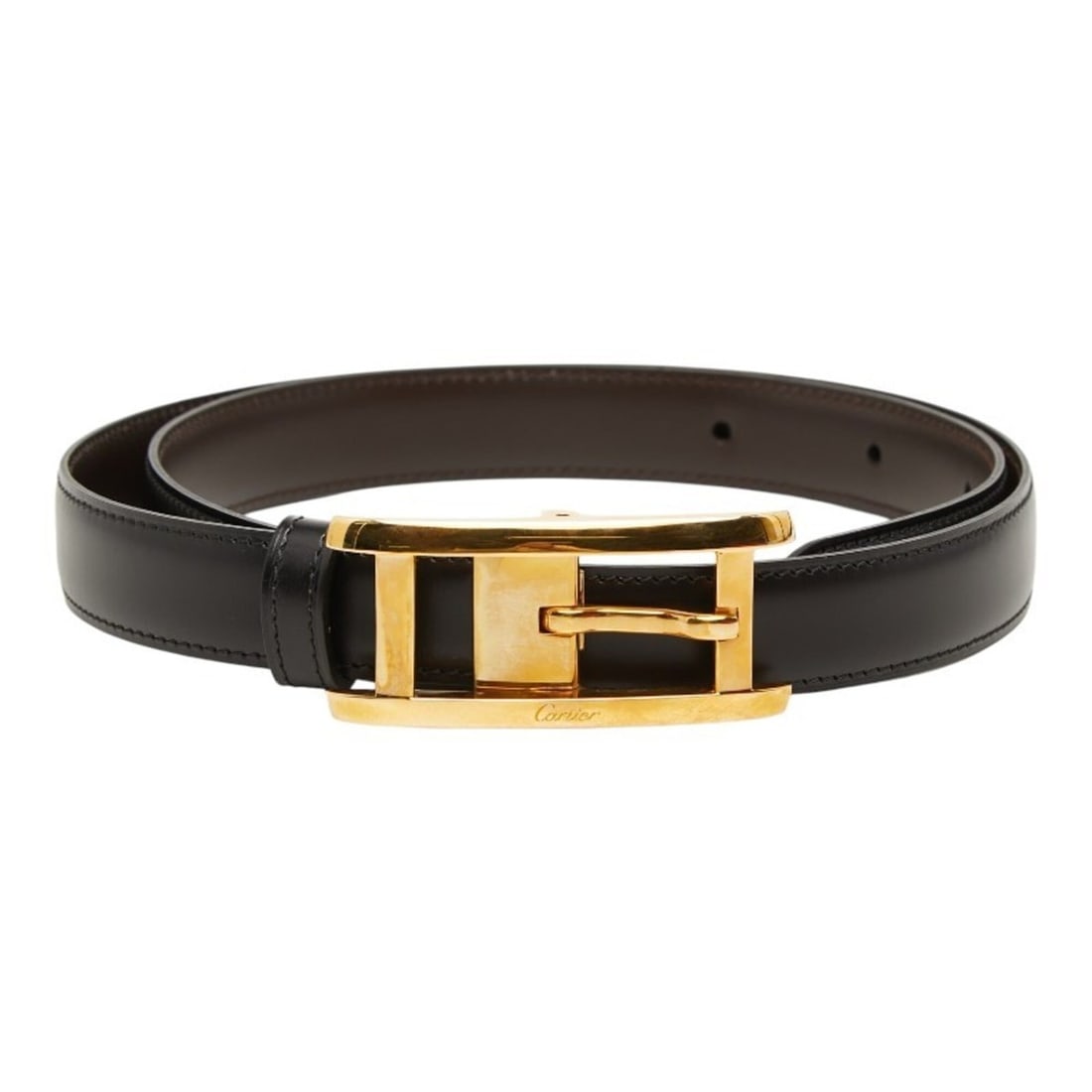 Cartier Tank Reversible Narrow Belt Black Brown Gold Leather Women's Watch CARTIER: --- Catalog ---Category: SizeLength: 75cm - 81cm / 29.52'' - 31.88''Category: DesignType: Standard beltColor: Black, Brown, GoldGender: WomenMaterial (Strap): Leather Category: GeneralBrand: Cartier--