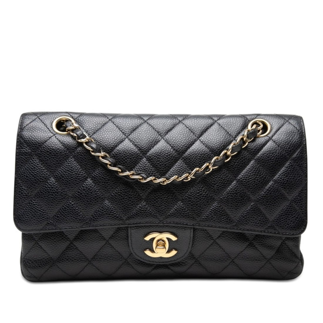 Chanel Coco Mark Matelassé Double Flap Chain Shoulder Bag, Black with Gold Hardware, Caviar: --- Catalog ---Category: SizeSize (HxWxD): 15.5cm x 25cm x 6.5cm / 6.1'' x 9.84'' x 2.55''Category: DesignType: Shoulder bagColor: BlackGender: WomenMaterial: Grained Calfskin Category: GeneralBrand: 