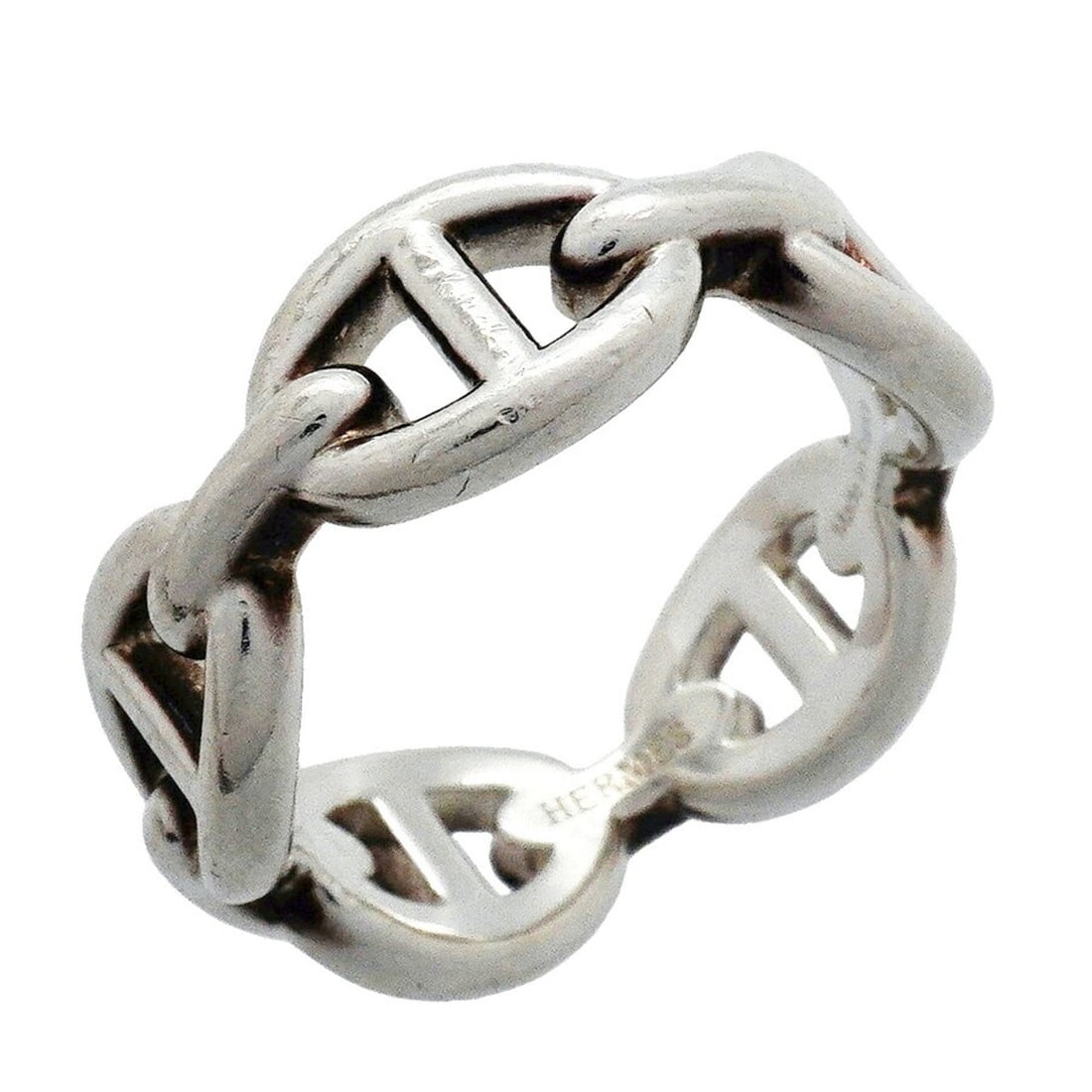 Hermes Enchainée Chaine d'Ancre Ring, Sterling Silver 925, Size 53, Women's (1 of 9)