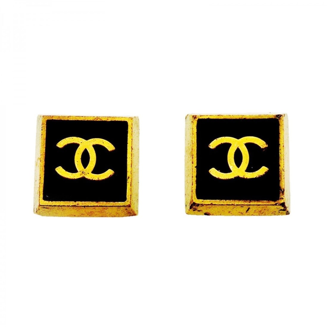 Chanel earrings, Coco Mark, GP plated, gold, black, women's.: --- Catalog ---Category: SizeSize (HxWxD): 19.60mm x 19.50mm / 0.77'' x 0.77''Category: DesignType: Clip earringsColor: Black, GoldGender: WomenMaterial: Gold platingCategory: GeneralBrand: Chanel--- 