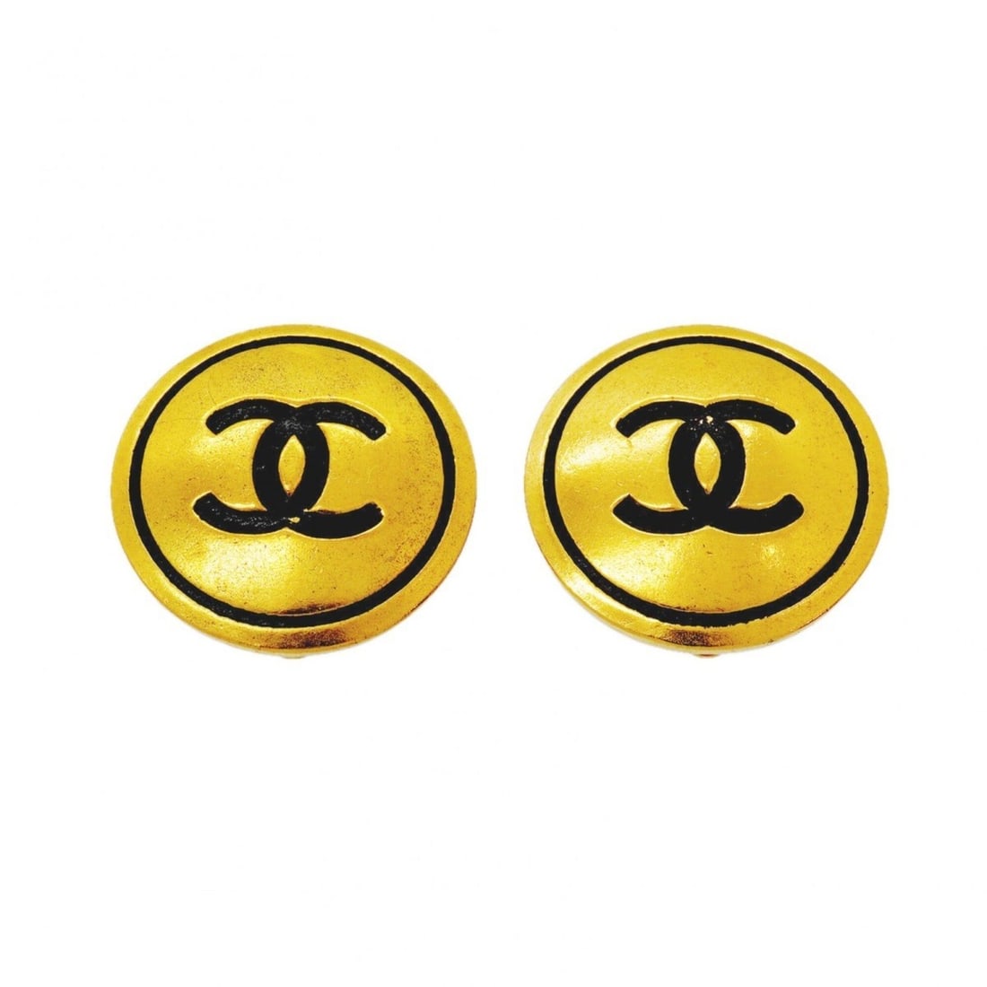 Chanel Earrings, Coco Mark Circle, GP Plated, Gold, Black, Women's: --- Catalog ---Category: SizeSize (HxWxD): 25.40mm x 25.40mm / 1.00'' x 1.00''Category: DesignType: Clip earringsColor: Black, GoldGender: WomenMaterial: Gold platingCategory: GeneralBrand: Chanel--- 