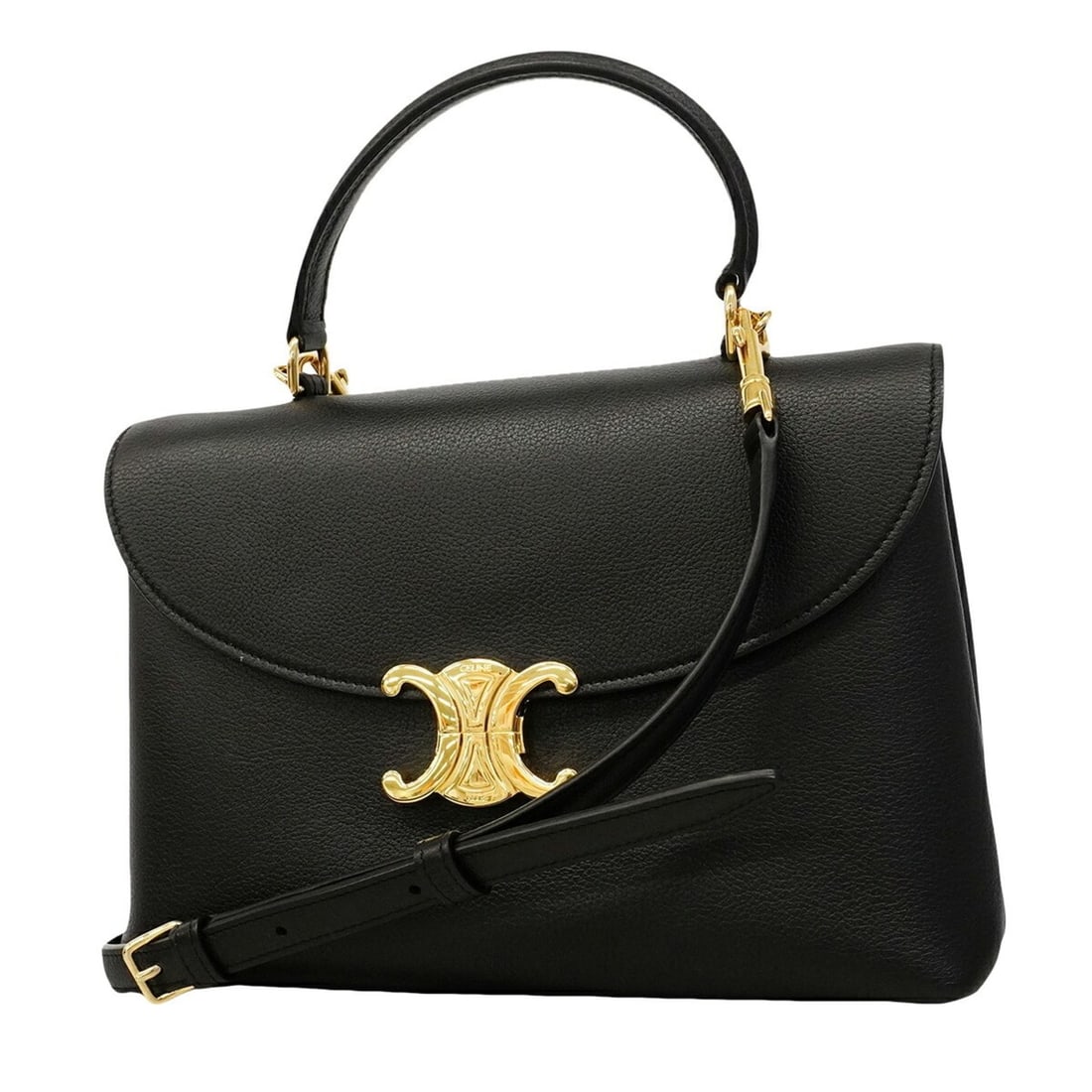 Celine Triomphe Nino handbag, leather, black, 2-way bag for women, P3177895: --- Catalog ---Category: SizeSize (HxWxD): 18cm x 26.5cm x 10.5cm / 7.08'' x 10.43'' x 4.13''Category: DesignType: HandbagColor: BlackGender: WomenMaterial: Leather Hardware Color: GoldCategory: Gener