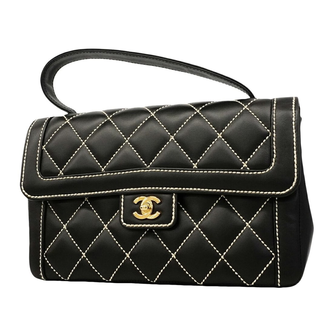 Chanel Wild Stitch Lambskin Handbag, Black, Women's, P3158483: --- Catalog ---Category: SizeSize (HxWxD): 18.5cm x 30cm x 7cm / 7.28'' x 11.81'' x 2.75''Category: DesignType: HandbagColor: BlackGender: WomenMaterial: Leather Hardware Color: GoldLeather/Fur Type: 