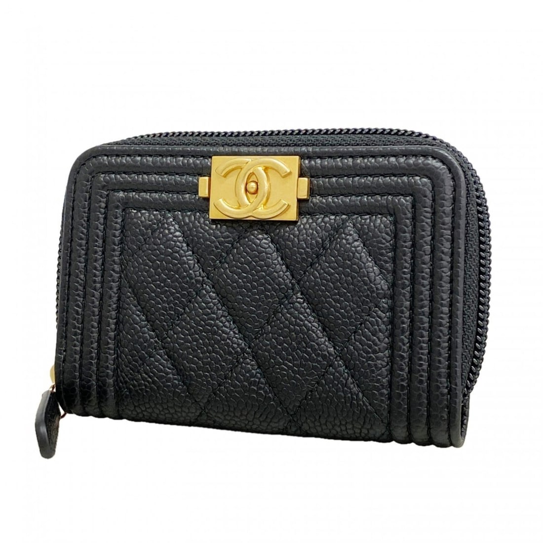 Chanel Boy Caviar Leather Wallet/Coin Case, Black, Women's, P3224883: --- Catalog ---Category: SizeSize (HxWxD): 7.5cm x 10.5cm x 2cm / 2.95'' x 4.13'' x 0.78''Category: DesignType: Coin purse/coin caseColor: BlackGender: WomenMaterial: Grained Calfskin Category: Genera