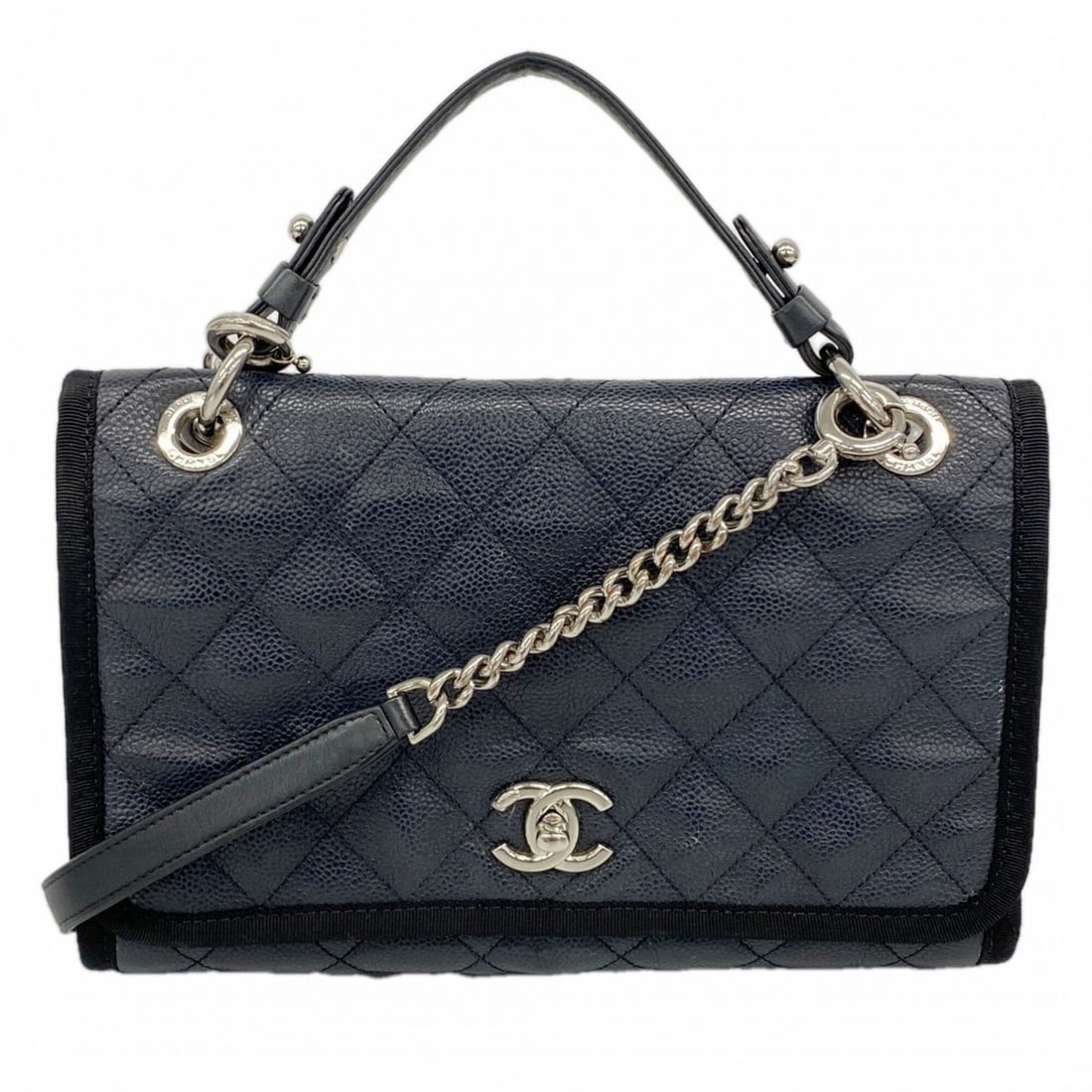 Chanel Matelassé Chain Shoulder Bag, Caviar Leather, Black, 2-way Bag for Women, P3223705: --- Catalog ---Category: SizeSize (HxWxD): 17cm x 26.5cm x 8cm / 6.69'' x 10.43'' x 3.14''Category: DesignType: HandbagColor: BlackGender: WomenMaterial: Grained Calfskin Hardware Color: SilverCategor