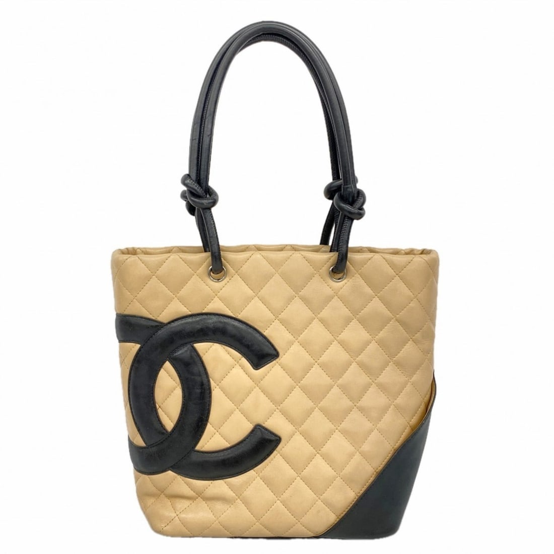 Chanel Cambon Lambskin Tote Bag, Beige/Black, Women's, P3209129: --- Catalog ---Category: SizeSize (HxWxD): 24cm x 20cm x 11.5cm / 9.44'' x 7.87'' x 4.52''Category: DesignType: Tote bagColor: Beige, BlackGender: WomenMaterial: Leather Hardware Color: SilverLeather/