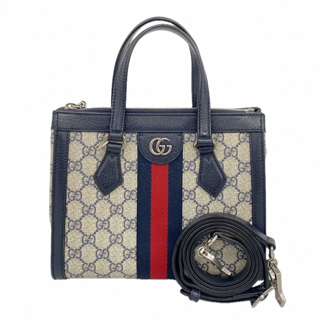 Gucci Ophidia handbag, 547551, navy, 2-way bag for women.: --- Catalog ---Category: SizeSize (HxWxD): 21cm x 24cm x 10cm / 8.26'' x 9.44'' x 3.93''Category: DesignType: HandbagColor: NavyGender: WomenMaterial: PVC Hardware Color: SilverCategory: GeneralMPN: 5