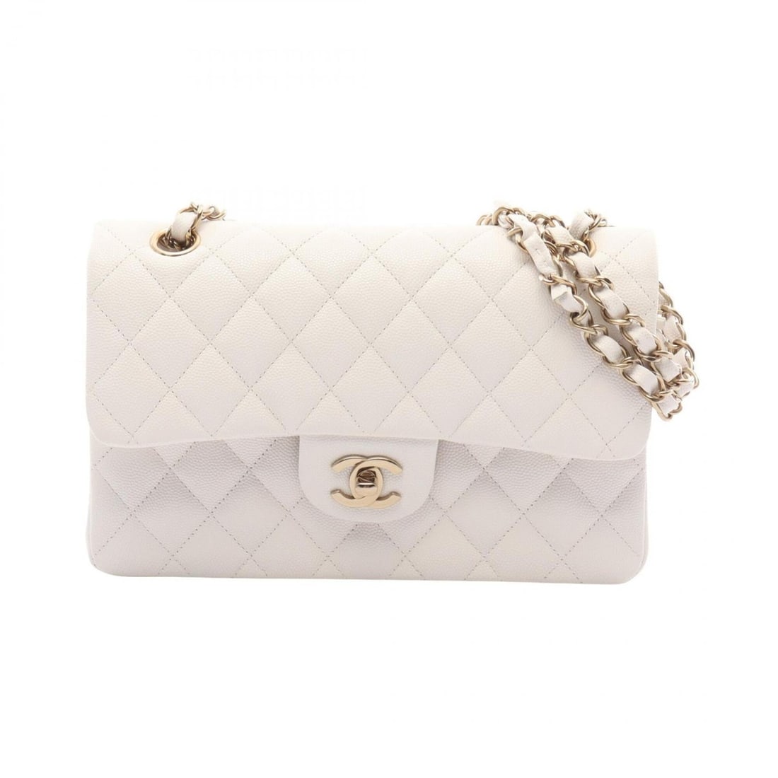 Chanel Matelassé Double Flap Shoulder Bag/Handbag, Caviar Leather (Grained Calfskin), Women's,: --- Catalog ---Category: SizeSize (HxWxD): 14cm x 23cm x 6cm / 5.51'' x 9.05'' x 2.36''Category: DesignType: Handbag, Shoulder bagColor: WhiteGender: WomenMaterial: Grained Calfskin Category: GeneralM