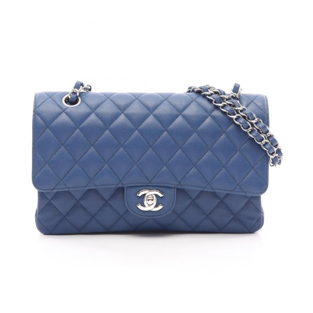 Chanel Matelassé Double Flap Shoulder Bag/Handbag, Caviar Leather (Grained Calfskin), Women's,: --- Catalog ---Category: SizeSize (HxWxD): 16cm x 25cm x 6.5cm / 6.29'' x 9.84'' x 2.55''Category: DesignType: Handbag, Shoulder bagColor: BlueGender: WomenMaterial: Grained Calfskin Category: General