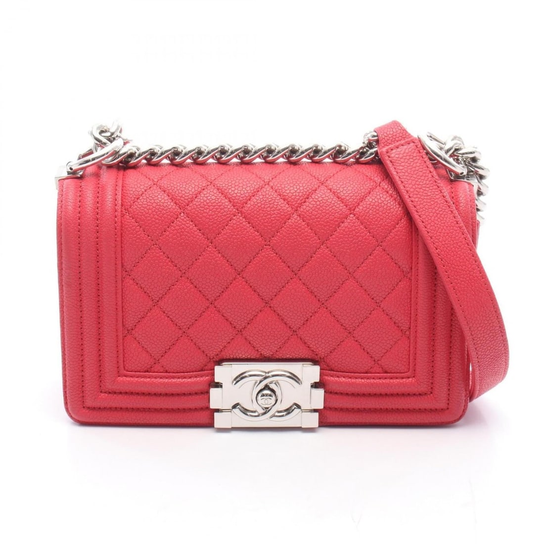 Chanel Boy Small Shoulder Bag/Handbag, Caviar Leather (Grained Calfskin), Women's, Red, A67085: --- Catalog ---Category: SizeSize (HxWxD): 12cm x 20cm x 6cm / 4.72'' x 7.87'' x 2.36''Category: DesignType: Handbag, Shoulder bagColor: Red colorGender: WomenMaterial: Grained Calfskin Category: Gene