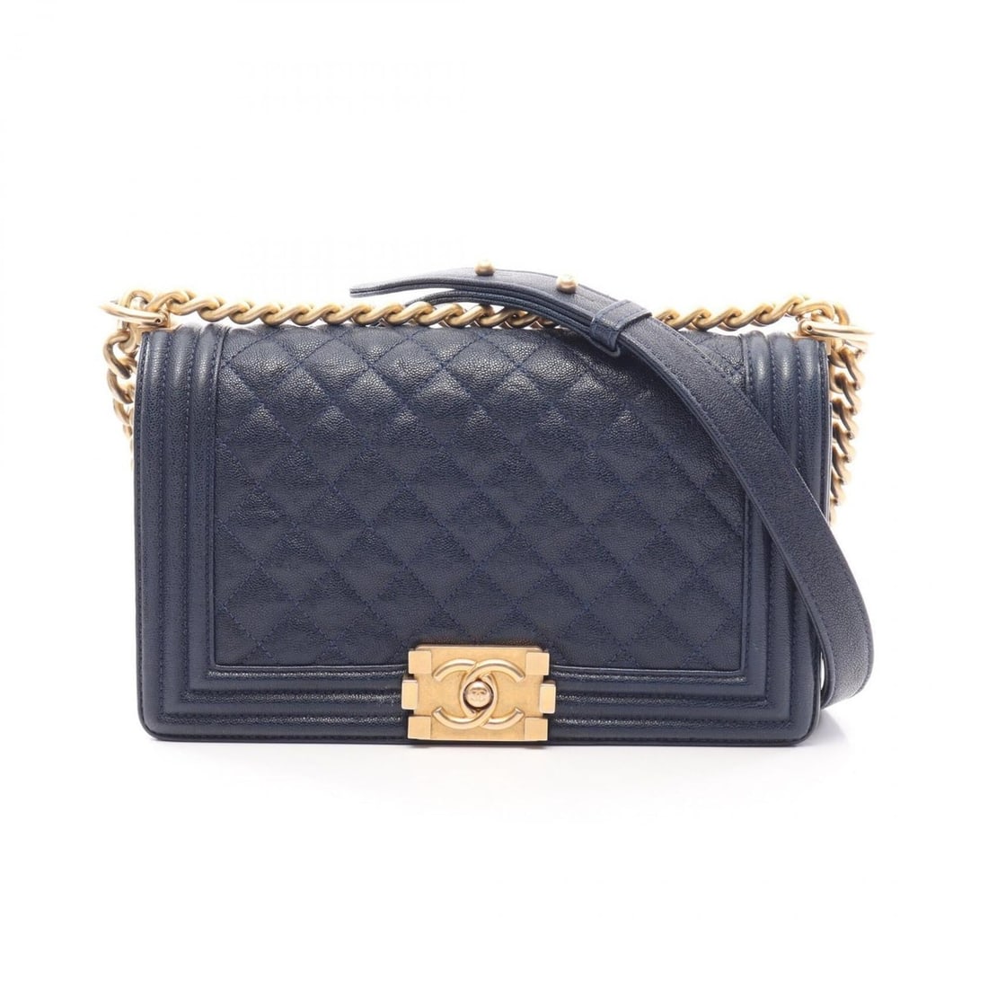 Chanel Boy Shoulder Bag/Handbag, Caviar Leather (Grained Calfskin), Women's, Navy, A67086 (1 of 19)