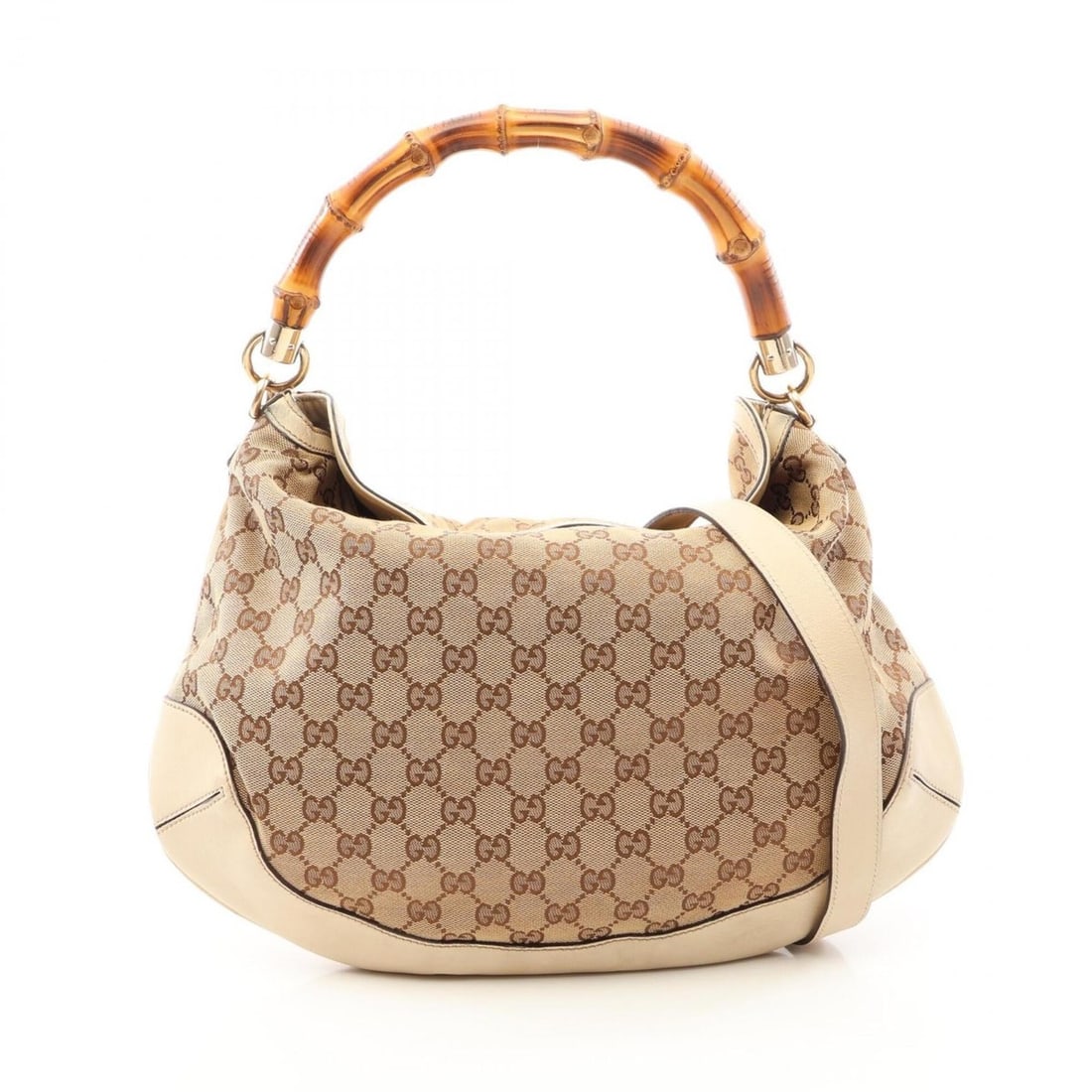 Gucci Bamboo GG Canvas 2-Way Handbag, and Leather, Women's, Beige/Ivory, 169961: --- Catalog ---Category: SizeSize (HxWxD): 24cm x 40cm x 9cm / 9.44'' x 15.74'' x 3.54''Category: DesignType: HandbagColor: Beige, IvoryGender: WomenMaterial: Canvas , Leather Category: GeneralMPN: 16
