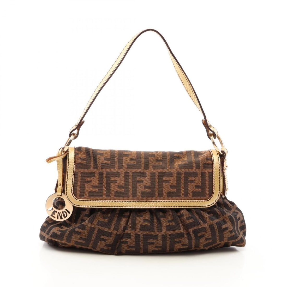 Fendi Zucca Shoulder Bag/Handbag, Canvas and Leather, Women's, Brown/Gold Tones: --- Catalog ---Category: SizeSize (HxWxD): 21cm x 31cm x 5cm / 8.26'' x 12.2'' x 1.96''Category: DesignType: Handbag, Shoulder bagColor: Brown, GoldGender: WomenMaterial: Canvas , Leather Category: Ge