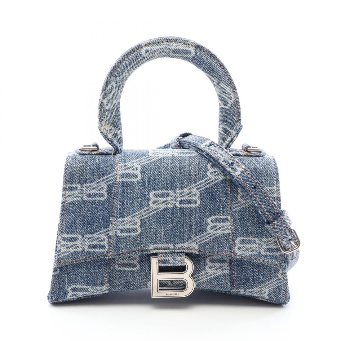 Balenciaga HOURGLASS XS BB Monogram 2-Way Handbag, Denim, Women's, Blue: --- Catalog ---Category: SizeSize (HxWxD): 12cm x 19cm x 7cm / 4.72'' x 7.48'' x 2.75''Category: DesignType: HandbagColor: BlueGender: WomenMaterial: Denim Category: GeneralBrand: Balenciaga--- Item L