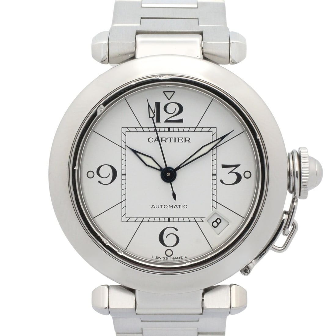 Cartier Pasha C Boys' Watch, Stainless Steel, White, W31074M7: --- Catalog ---Category: SizeWrist Size: 14.5cm / 5.7''Case Diameter: 35mm / 1.38''Category: DesignType: WristwatchGender: Men,WomenColor (Dial): WhiteMaterial (Band): Stainless steelMaterial (Case): 