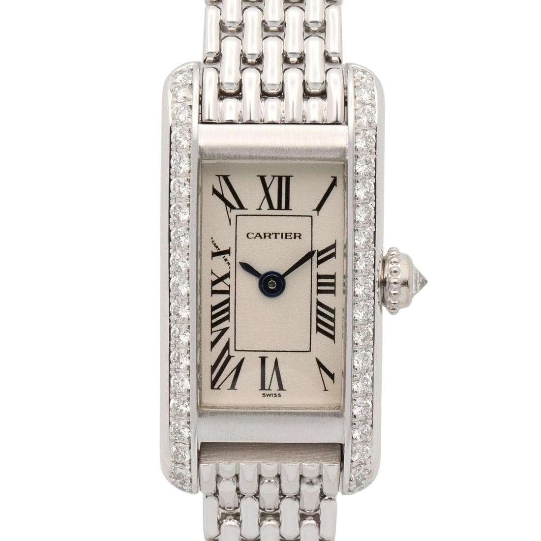 Cartier Tank Allongée Side Diamond Watch, 18K White Gold (WG), Silver Tone, Ladies' WB3016U3: --- Catalog ---Category: SizeWrist Size: 14.5cm / 5.7''Case Diameter: 14.3mm / 0.56''Category: DesignType: WristwatchGender: WomenColor (Dial): SilverMaterial (Band): White gold (18K)Material (Case): 