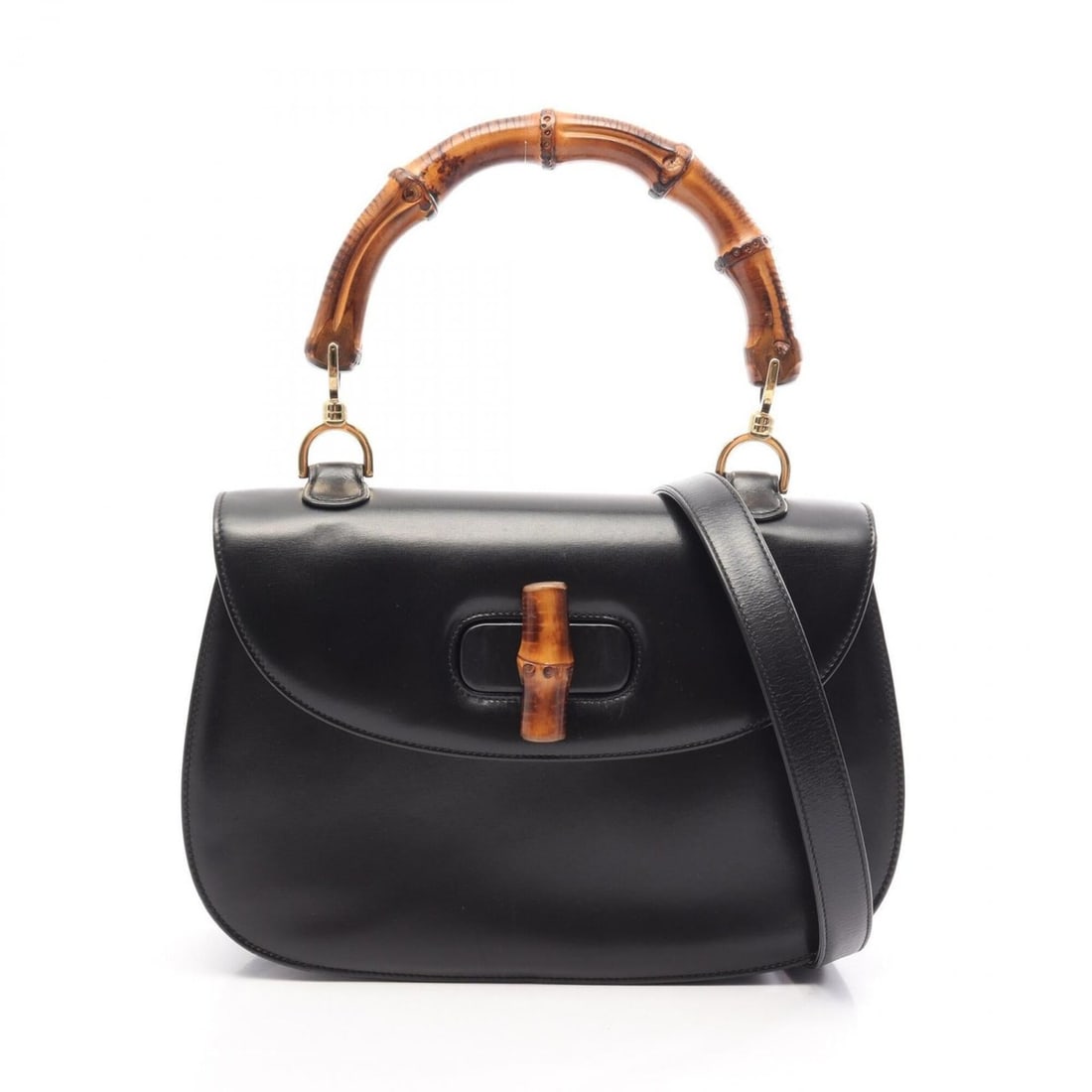 Gucci Old Bamboo 2-Way Handbag, Leather, Women's, Black, 000?01?0633 (1 of 11)
