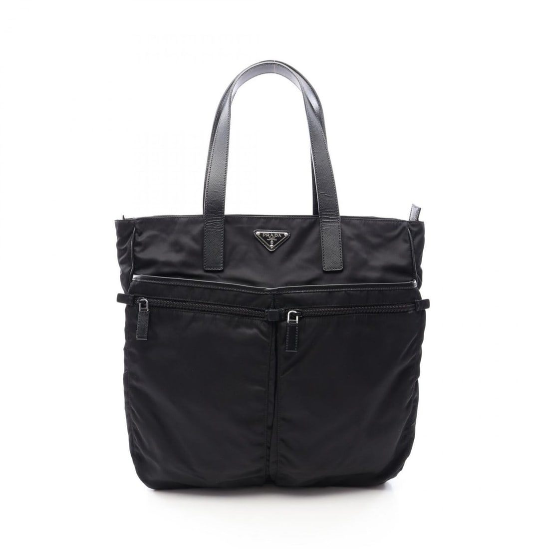 Prada PRADA Triangle Plate Tote Bag Handbag Nylon Saffiano Leather Men's Black: --- Catalog ---Category: SizeSize (HxWxD): 38cm x 35cm x 9cm / 14.96'' x 13.77'' x 3.54''Handle Length: 48cm / 18.89''Category: DesignType: Tote bagColor: BlackGender: MenMaterial: Nylon , Leather Lea