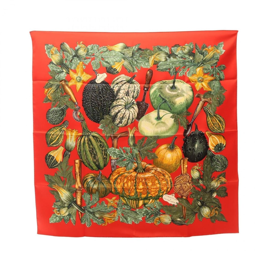 Hermes Carre 90 Citrouxilles et Coloquintes Scarf/Muffler, Silk, Women's, Red/Green Multicolor: --- Catalog ---Category: SizeSize (LxW): 89cm x 89cm / 35.03'' x 35.03''Category: DesignType: ScarfColor: Green, Multi-color, Red colorGender: WomenMaterial: Silk Category: GeneralBrand: Hermes--- Ite
