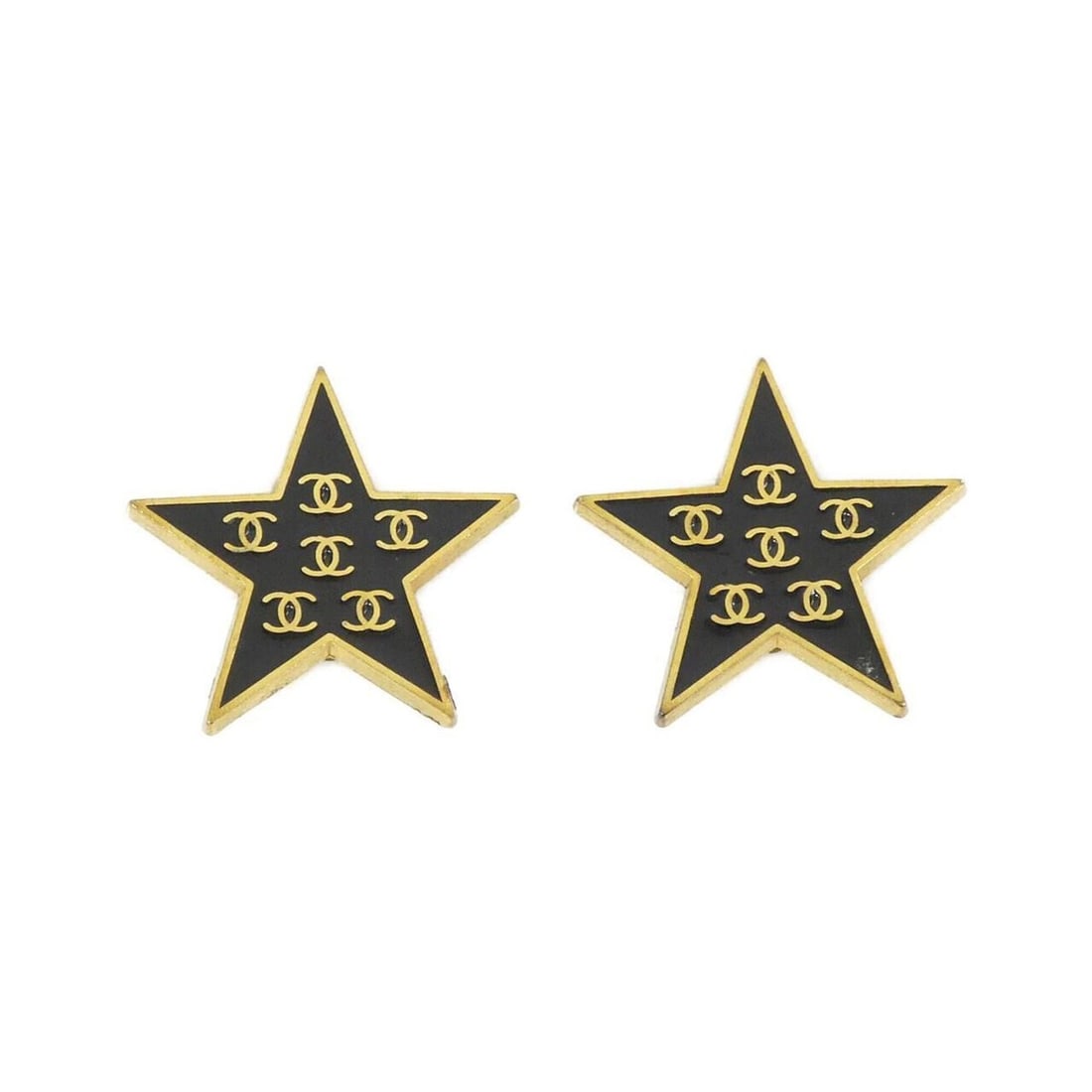 Chanel earrings: --- Catalog ---Category: SizeSize (HxWxD): 33.00mm x 34.00mm / 1.30'' x 1.34''Category: DesignType: Stud earringsColor: Black, GoldGender: WomenCategory: GeneralBrand: Chanel--- Item List ---Section:
