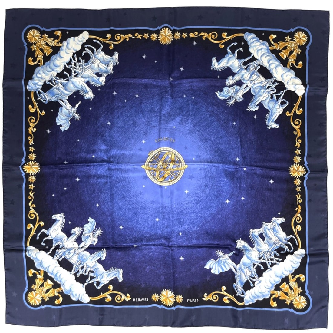 Hermes Carre 90 COSMOS Scarf/Muffler, Cosmos Theme, Horse Design, Silk, Blue Multicolor, Women's: --- Catalog ---Category: SizeSize (LxW): 89cm x 90cm / 35.03'' x 35.43''Category: DesignType: ScarfColor: Blue, Multi-colorGender: WomenMaterial: Silk Category: GeneralBrand: Hermes--- Item List ---Se