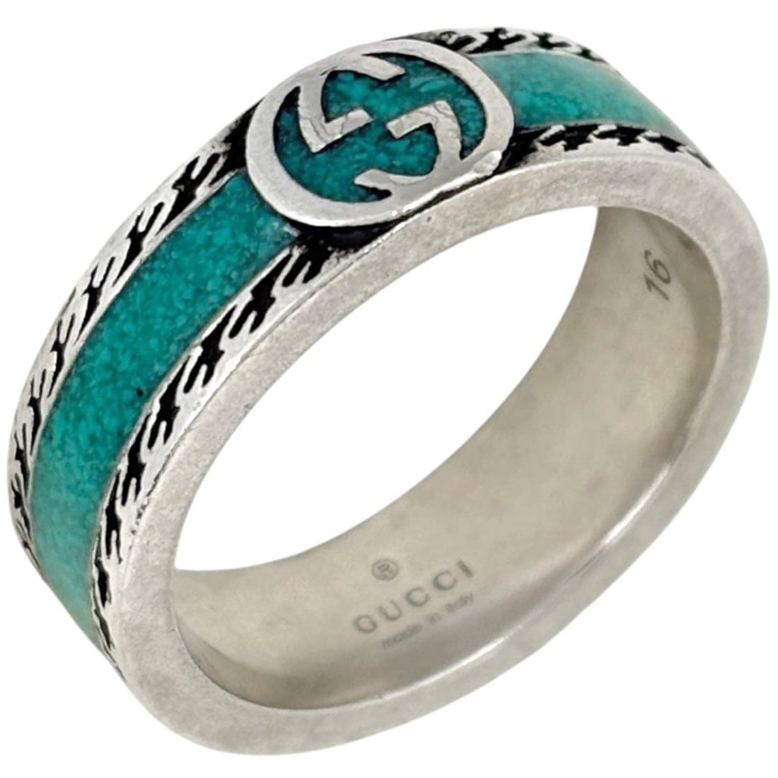Gucci Interlocking G Ring, Sterling Silver 925, Silver, Blue, Women's: --- Catalog ---Category: SizeJP Size: 15US Size: 7.5Category: DesignType: Band ringColor: Blue, SilverGender: WomenMaterial: Silver 925Category: GeneralBrand: Gucci--- Item List ---Section: ConditionR