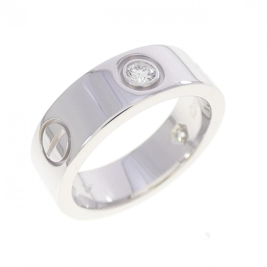 Cartier Love Half-Diamond Ring: --- Catalog ---Category: SizeUS Size: 4.5Brand Size: 48Category: DesignType: Band ringStone: DiamondGender: WomenMaterial: White gold (18K)Category: GeneralMPN: B4032500Brand: Cartier--- Item List