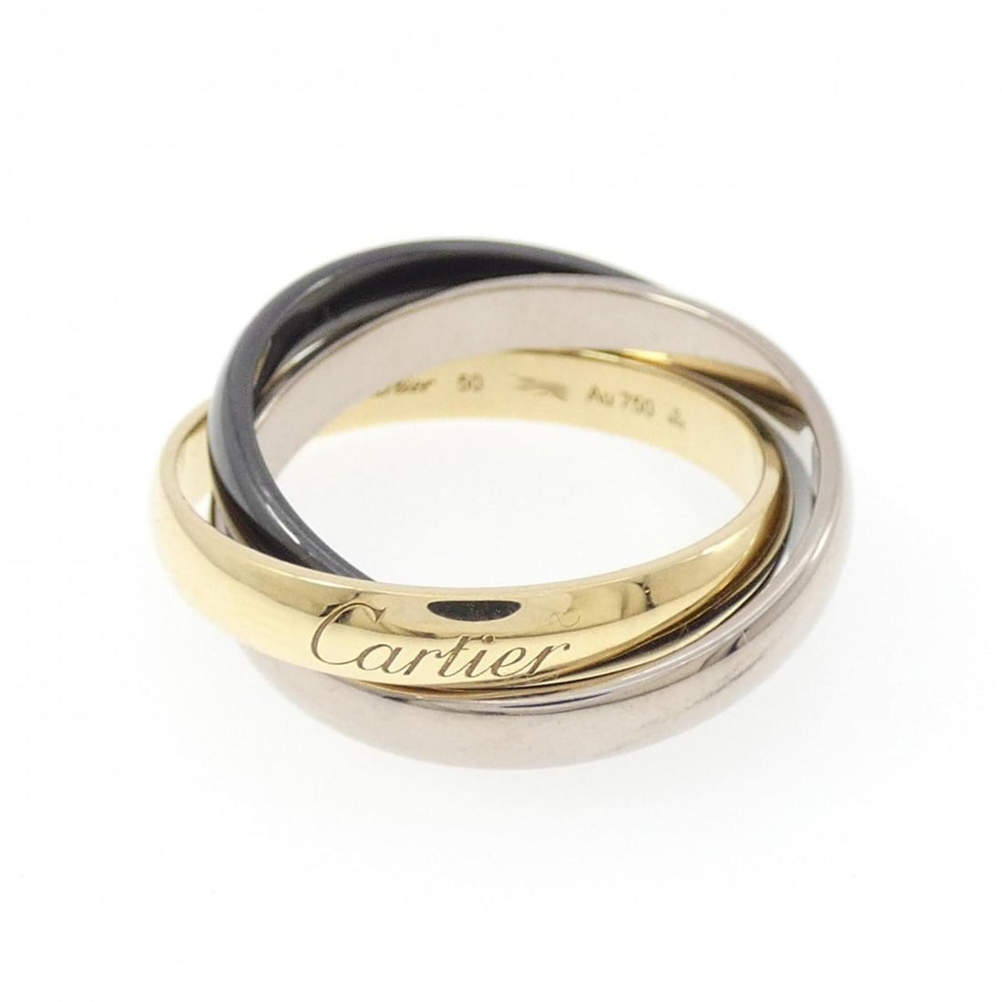 Cartier Trinity Ring: --- Catalog ---Category: SizeUS Size: 5.5Brand Size: 50Category: DesignType: Band ringGender: WomenMaterial: Ceramic, White gold (18K)Category: GeneralBrand: Cartier--- Item List ---Section: