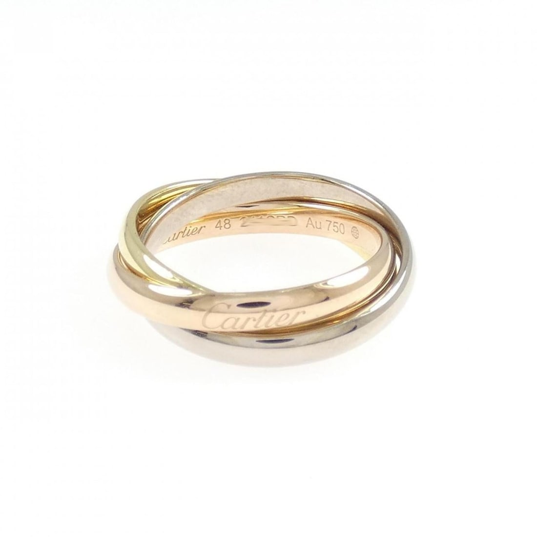 Cartier Trinity Small Ring: --- Catalog ---Category: SizeUS Size: 4.5Brand Size: 48Category: DesignType: Band ringGender: WomenMaterial: Pink gold (18K), White gold (18K), Yellow gold (18K)Category: GeneralMPN: B4235100Brand: