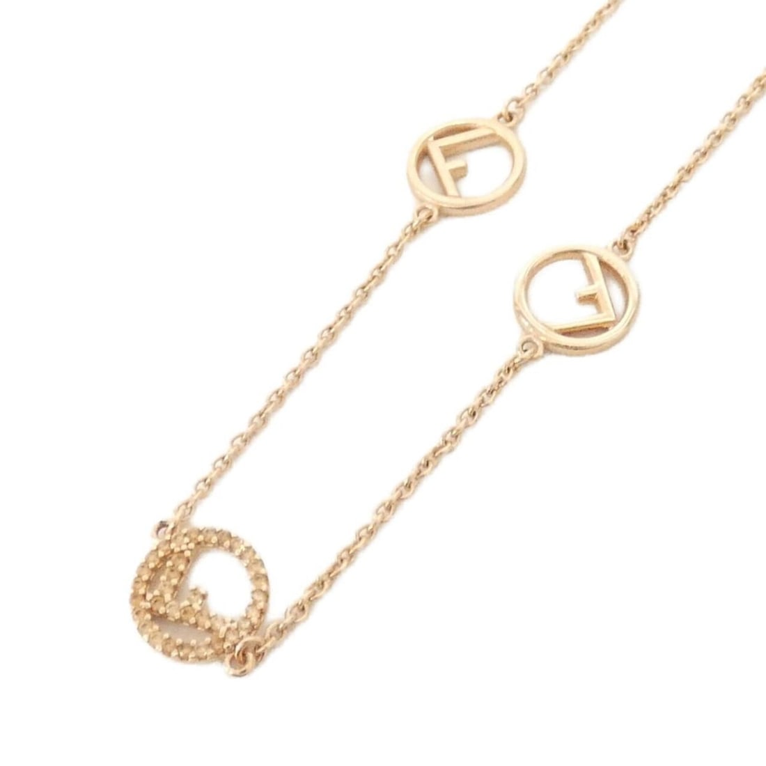 Fendi 8AG735 6DM Necklace: --- Catalog ---Category: SizePendant Size: 10mm x 10mm / 0.39'' x 0.39''Neck Circumference: 36.5 cm - 38.5 cm / 14.37'' - 15.15''Category: DesignColor: Clear, Pink goldGender: WomenNecklace Type: