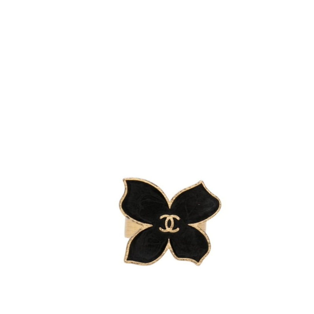 Chanel Coco Mark Flower Motif Ring, Gold and Black Plated, Women's, 02S.: --- Catalog ---Category: SizeJP Size: 13US Size: 6.5Category: DesignType: Band ringColor: Black, GoldGender: WomenMaterial: Gold platingCategory: GeneralBrand: Chanel--- Item List ---Section: Conditio