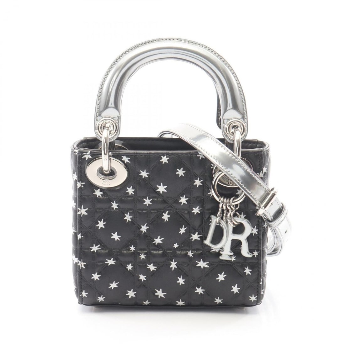 Christian Dior Dior Lady Mini Cannage Star 2-Way Handbag, Leather, Women's, Black/Silver: --- Catalog ---Category: SizeSize (HxWxD): 12.5cm x 14cm x 6cm / 4.92'' x 5.51'' x 2.36''Category: DesignType: HandbagColor: BlackGender: WomenMaterial: Leather Category: GeneralBrand: Christian Dior-