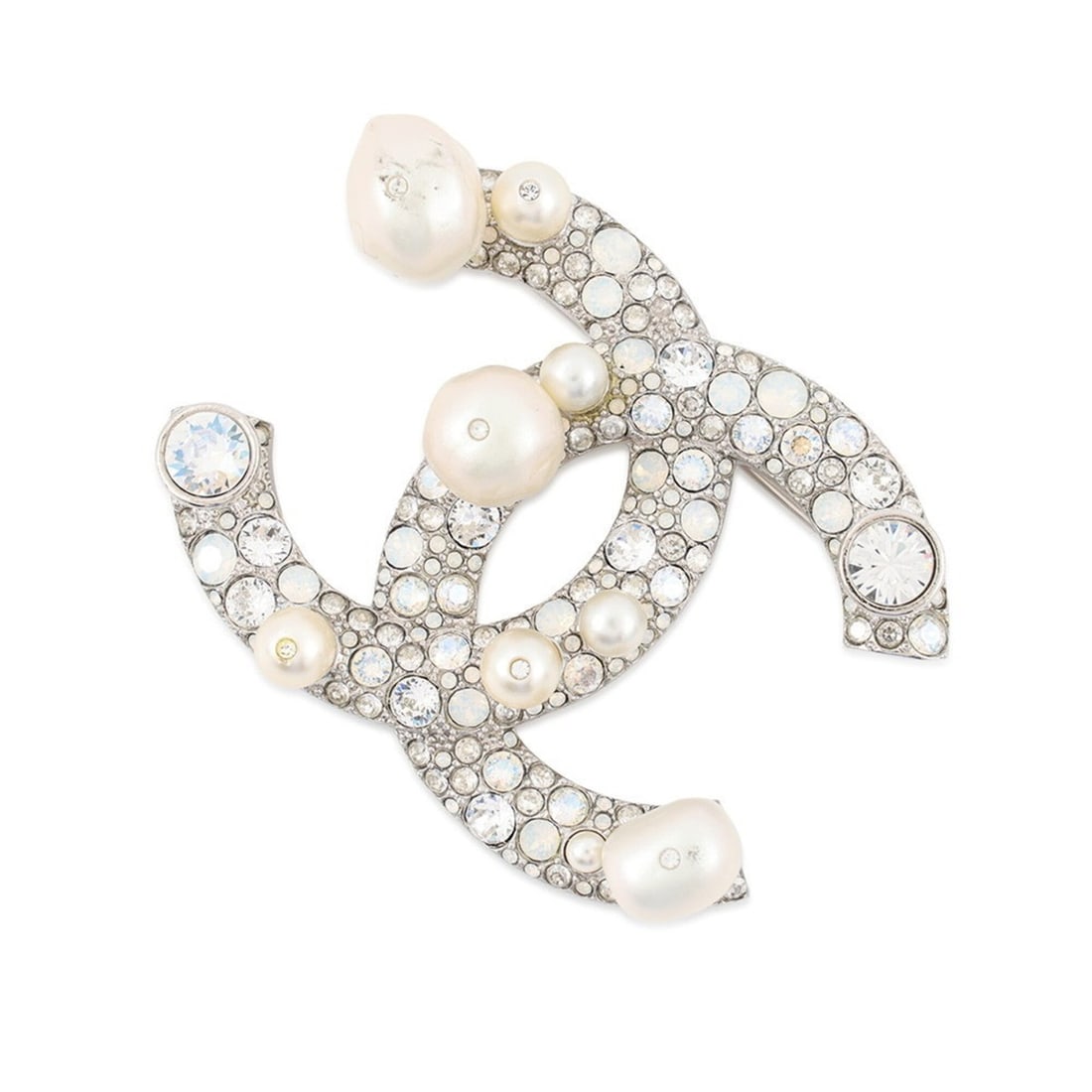 Chanel Brooch, Coco Mark Rhinestone, Faux Pearl, Metal, B17K A96841 CHANEL Brooch BROACH: --- Catalog ---Category: SizeSize (HxWxD): 4.2cm x 5.6cm / 1.65'' x 2.2''Category: DesignType: BroochColor: SilverGender: Men,WomenMaterial: RhinestoneCategory: GeneralMPN: A96841Brand: ChanelCountry
